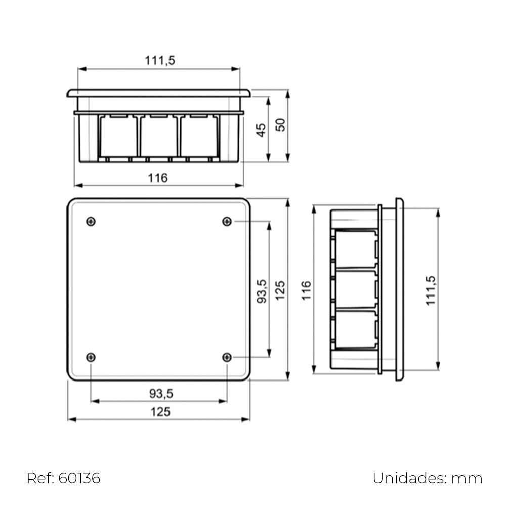CAJA DE EMPOTRAR CUADRADA 100x100x45mm CON TORNILLOS SOLERA 362 - Imagen 2