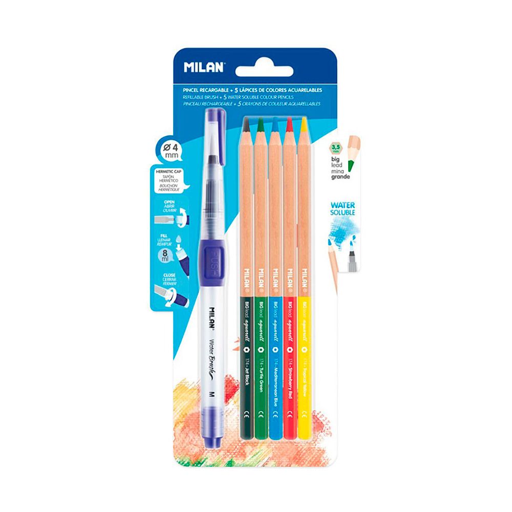 PINCEL RECARGABLE WATER BRUSH + 5 LAPICES ACUARELAS - Imagen 2