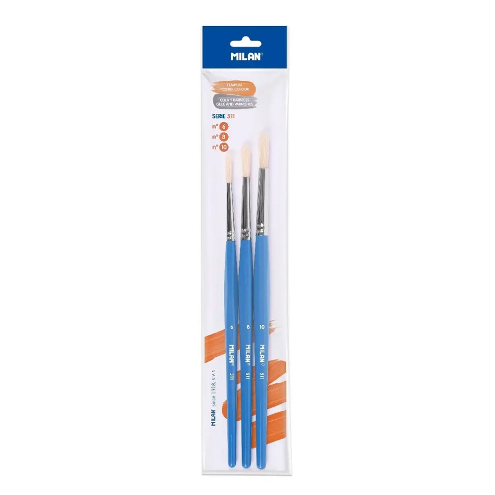 PINCELES ESCOLARES PARA COLA Y TEMPERA SERIE 511 N° 6 , 8 Y 10, BLISTER 3 uds - Imagen 2