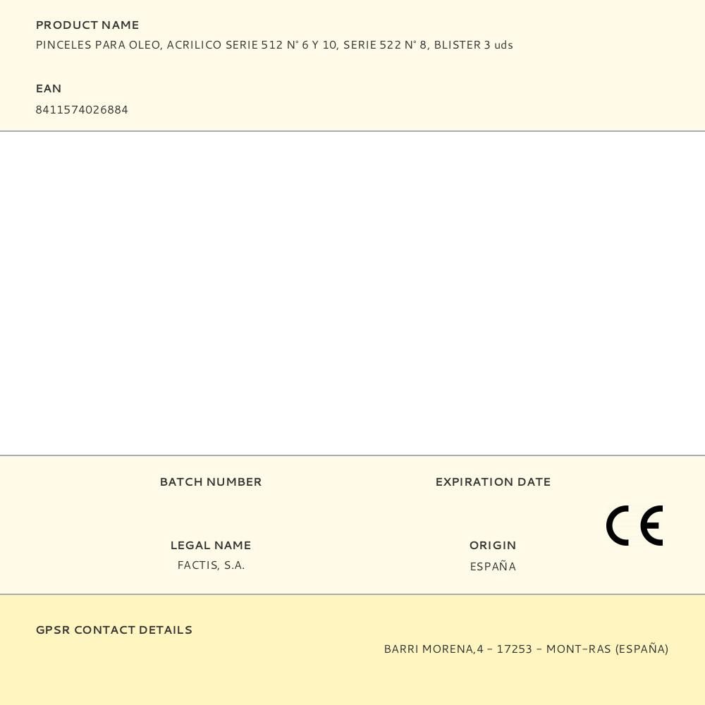 PINCELES PARA OLEO, ACRILICO SERIE 512 N° 6 Y 10, SERIE 522 N° 8, BLISTER 3 uds - Imagen 2