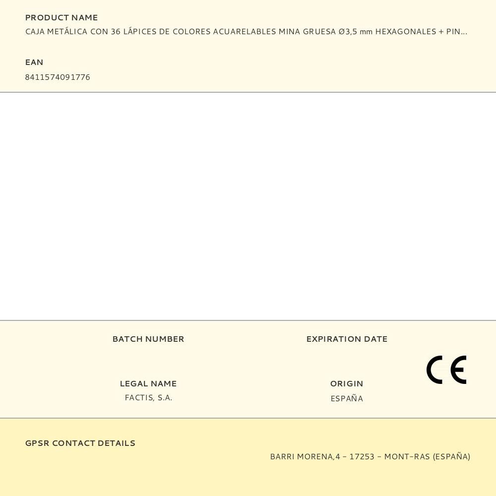 CAJA METÁLICA CON 36 LÁPICES DE COLORES ACUARELABLES MINA GRUESA Ø3,5 mm HEXAGONALES + PINCEL - Imagen 4