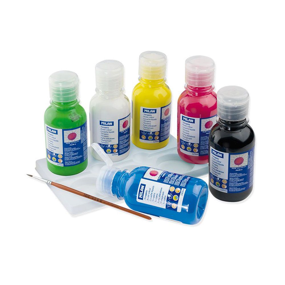 CAJA CON 6 BOTELLAS DE 125 ml DE TÉMPERA COLORES SURTIDOS - Imagen 2