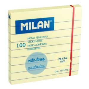 BLOC 100 NOTAS ADHESIVAS AMARILLO CLARO PAUTADAS 76 x 76 mm