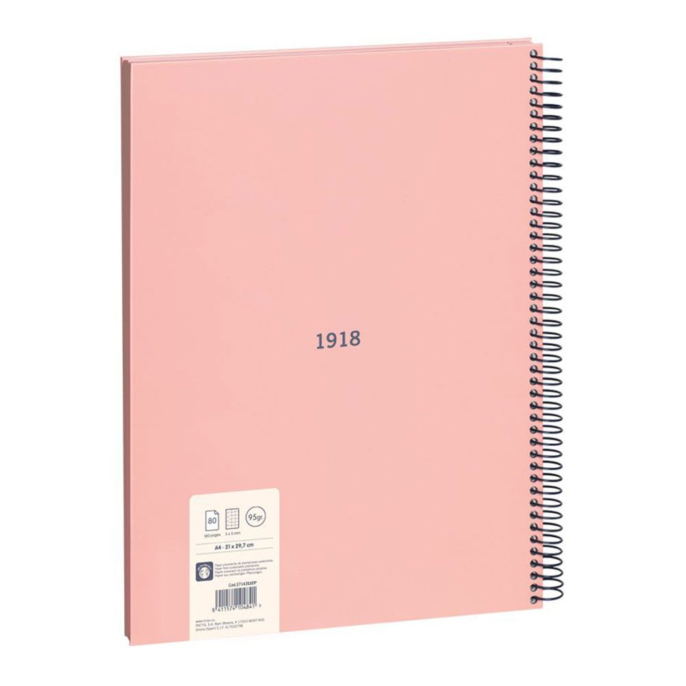 CUADERNO A4 CON ESPIRAL CUADRICULADO 5 x 5 mm ROSA - Imagen 2