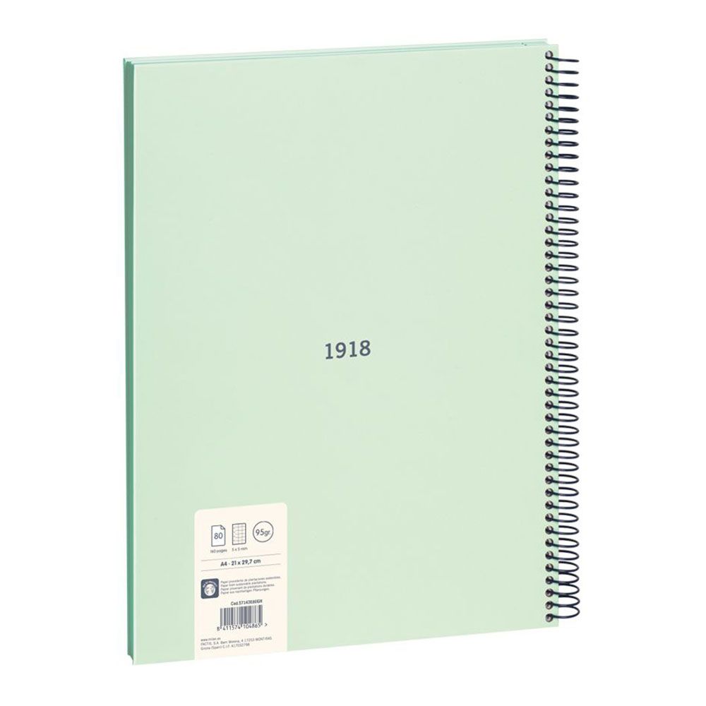CUADERNO A4 CON ESPIRAL CUADRICULADO 5 x 5 mm VERDE - Imagen 2
