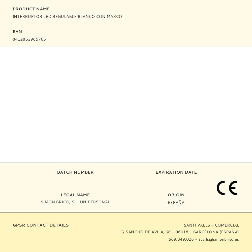INTERRUPTOR LED REGULABLE BLANCO CON MARCO - Imagen 3
