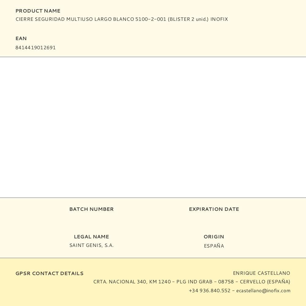 CIERRE SEGURIDAD MULTIUSO LARGO BLANCO 5100-2-001 (BLISTER 2 unid.) INOFIX - Imagen 3