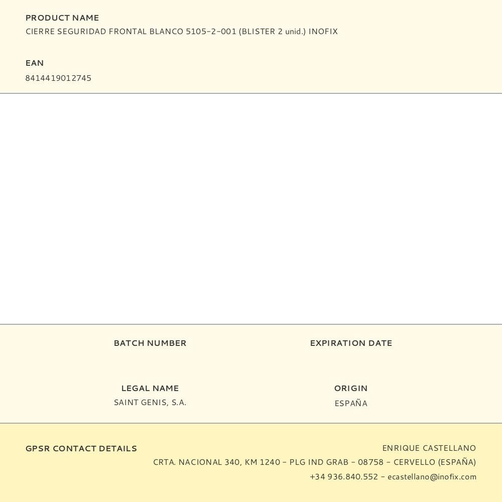 CIERRE SEGURIDAD FRONTAL BLANCO 5105-2-001 (BLISTER 2 unid.) INOFIX - Imagen 3