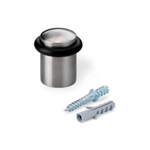 TOPE DE PUERTA CON TÓRICA, DE METAL Y CAUCHO CON ACABADO EN ACERO INOX, FIJACIÓN CON TORNILLOS, BLISTER
