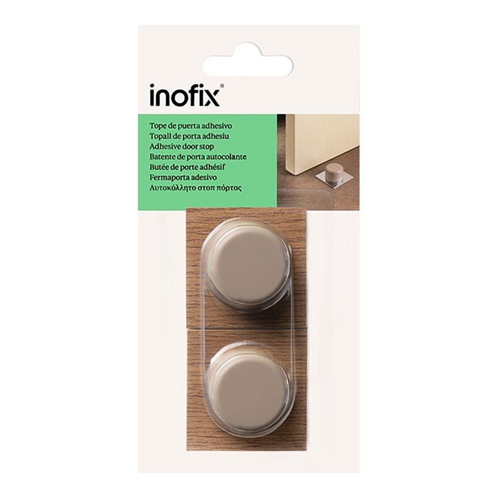 TOPE DE PUERTA, DE PVC Y BASE DE METAL CON ACABADO PARQUET-BEIGE, FIJACIÓN CON ADHESIVO, 2 uds, BLISTER - Imagen 2