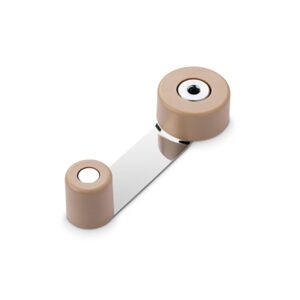 TOPE DE PUERTA Y RETENEDOR GIRATORIO, DE METAL CON ACABADO BEIGE, FIJACIÓN CON TORNILLOS Y ADHESIVO, BLISTER