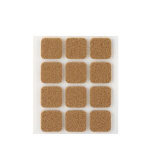 FIELTRO ADHESIVO, CUADRADO, SINTÉTICO, MARRÓN, 22 x 22 mm, 12 uds, BLISTER