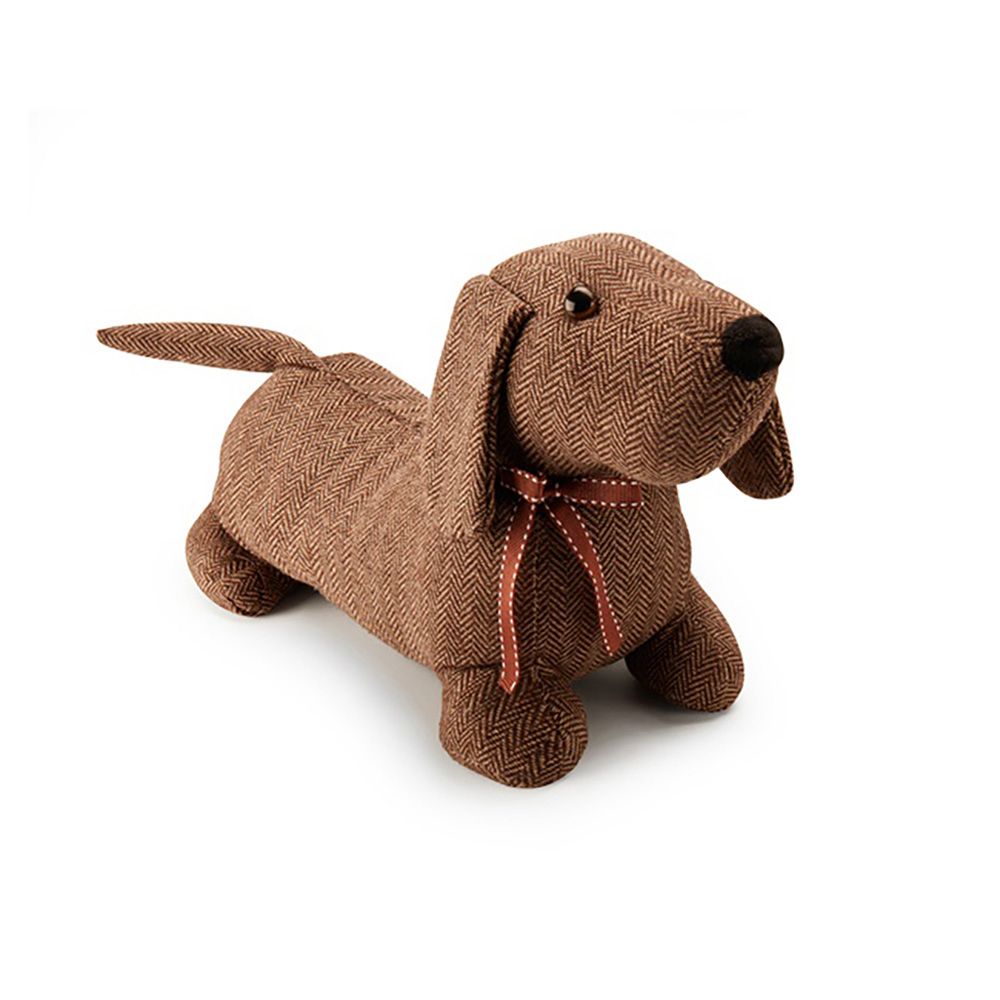 TOPE DE PUERTA TEXTIL DECORATIVO, MODELO PERRO MARRÓN, 20 x 40 x 10 cm