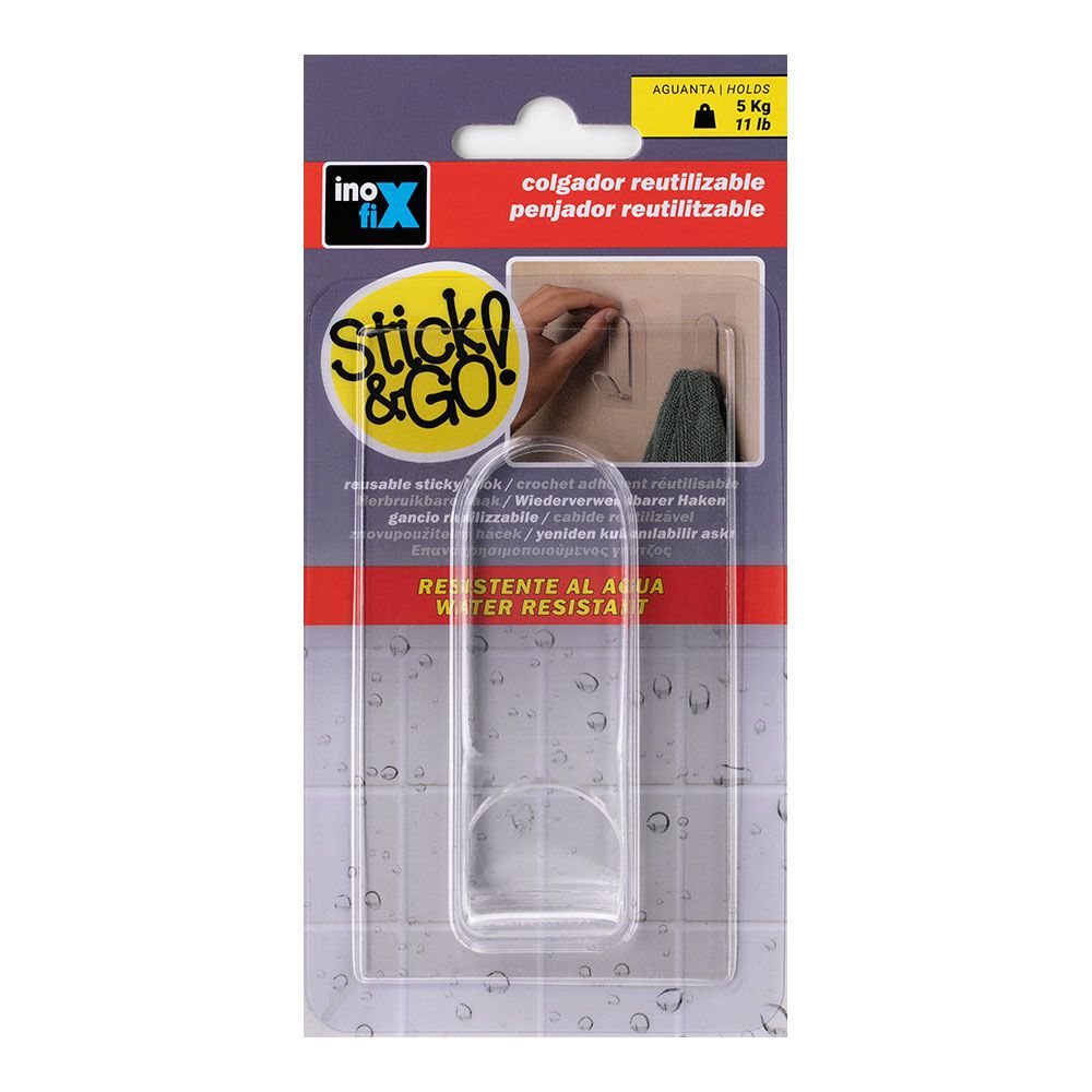 COLGADOR ADHERENTE REUTILIZABLE "J" TRANSPARENTE 1296-0 INOFIX - Imagen 2