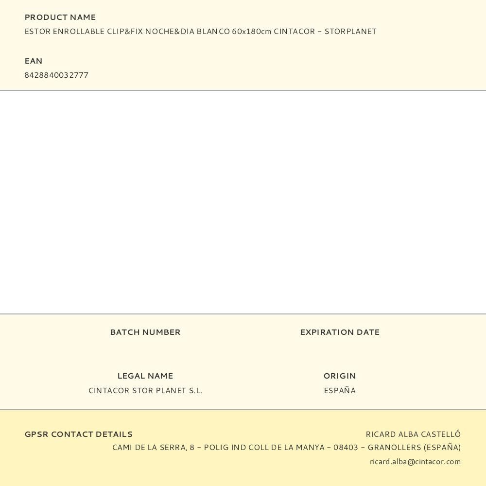 ESTOR ENROLLABLE CLIP & FIX, NOCHE & DIA, BLANCO 60 x 180 cm - Imagen 7