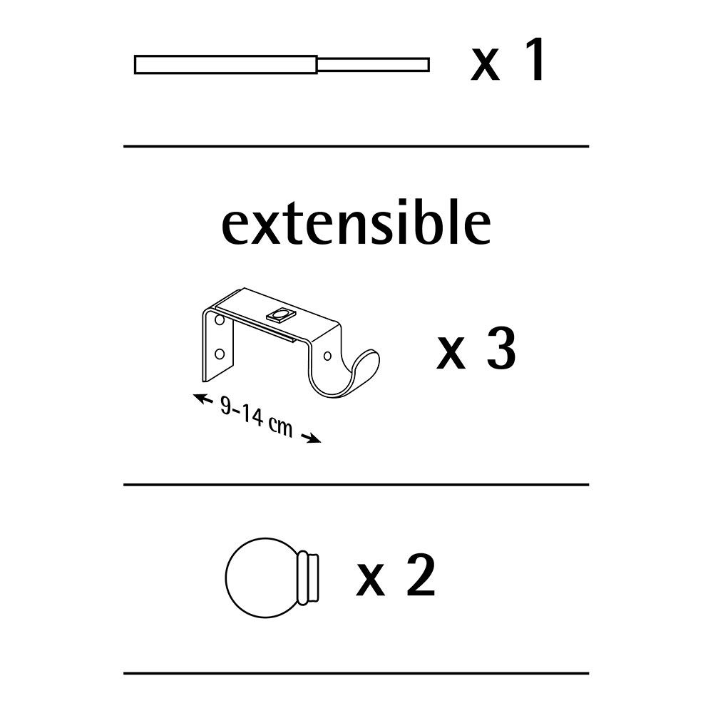 KIT BARRA CORTINA BÁCULO PLATA EXTENSIBLE DE 160 - 300 cm - Imagen 2