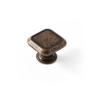 POMO PARA MUEBLE, MODELO 3120, DE ZAMAK CON ACABADO CUERO VIEJO, 30 x 30 mm, BLISTER 4 uds