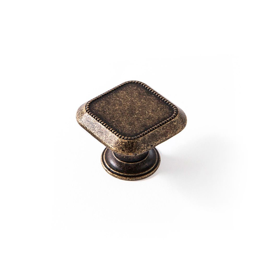 POMO PARA MUEBLE, MODELO 3120, DE ZAMAK CON ACABADO CUERO VIEJO, 30 x 30 mm, BLISTER 4 uds