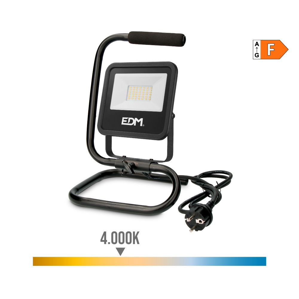 FOCO PROYECTOR LED CON PIE 30 W, 2370 lm, 4000 K, LUZ DÍA, BLACK SERIES, 22 x 21 x 32 cm