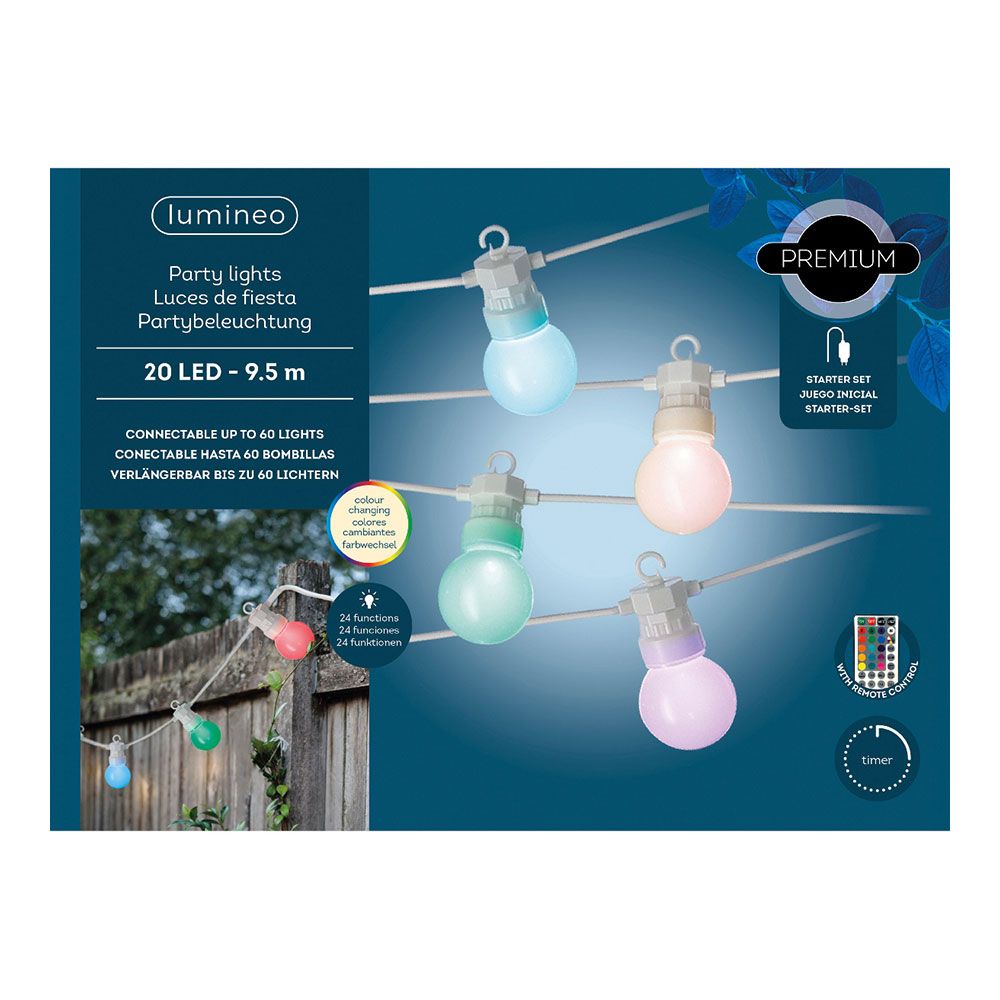 GUIRNALDA 20 BOMBILLAS LED RGB EXTERIOR 14,5m IP44 LUMINEO - Imagen 3