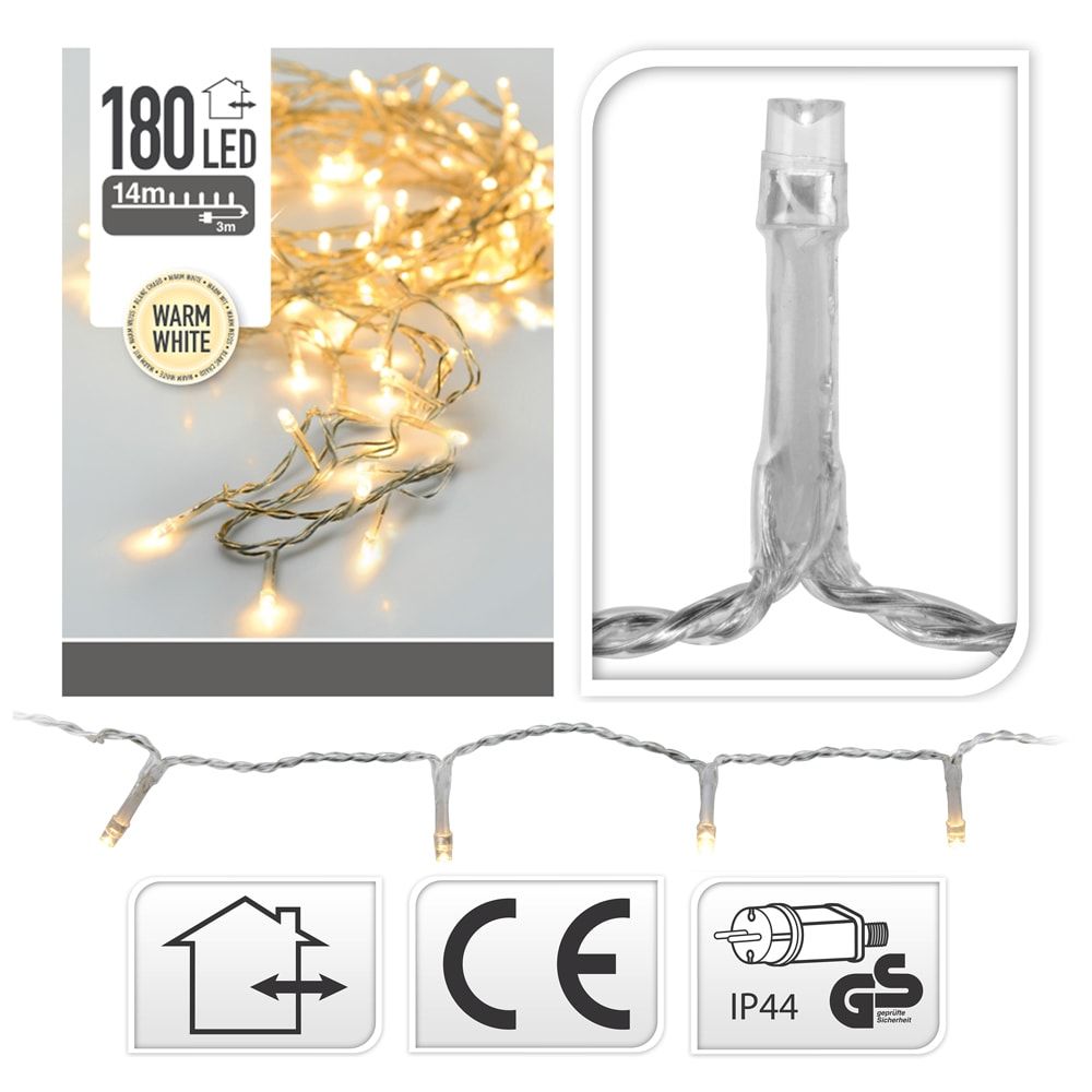 GUIRNALDA CON FUNCIÓN FIJA, USO EXTERIOR, BLANCO CÁLIDO, CABLE TRANSPARENTE, 180 LEDS, 13,50 m - Imagen 2