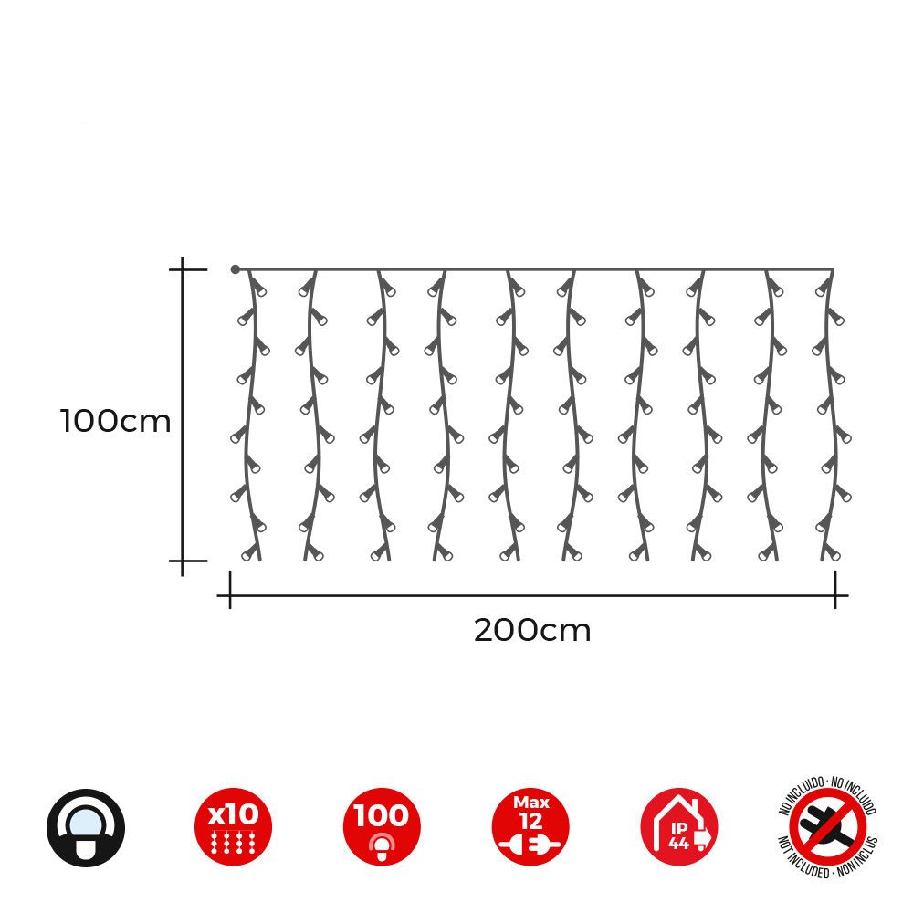 CORTINA EASY-CONNECT 2x1m 10 TIRAS 100 LEDS BLANCO FRIO 30V (INTERIOR-EXTERIOR) TOTAL 1,8W - Imagen 2