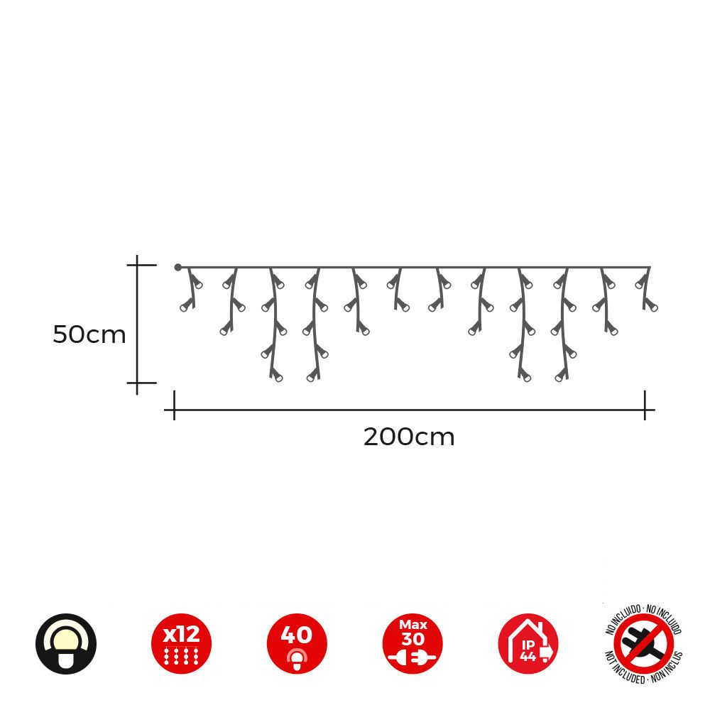 CORTINA ICICLE EASY-CONNECT 2x0,5m 12 TIRAS BLANCO CALIDO 30V (INTERIOR-EXTERIOR) EDM TOTAL 0,72W - Imagen 2