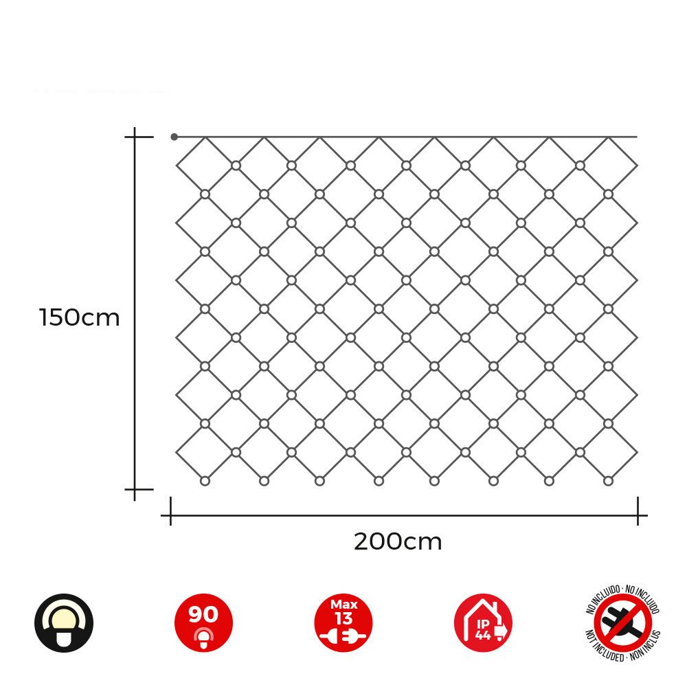CORTINA RED EASY-CONNECT 2x1,5m 90 LEDS BLANCO CALIDO 30V (INTERIOR-EXTERIOR) EDM TOTAL 1,62W - Imagen 2