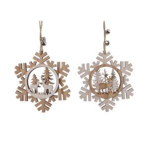ADORNO DE MADERA PARA ÁRBOL DE NAVIDAD, COPOS DE NIEVE, MODELOS VARIADOS, 12 x 0,7 x 12 cm