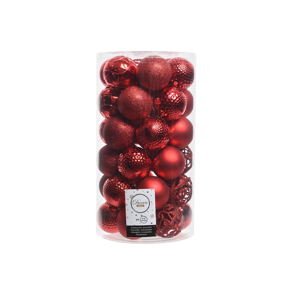 BOLAS DECORACIÓN ÁRBOL NAVIDAD Ø6 cm, ROJAS, TUBO 37 uds