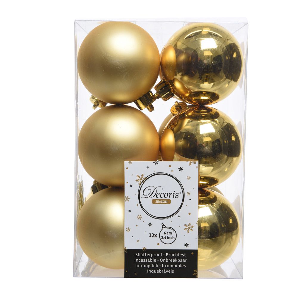 BOLAS DECORACIÓN ÁRBOL NAVIDAD Ø6 cm, DORADAS, CAJA 12 uds