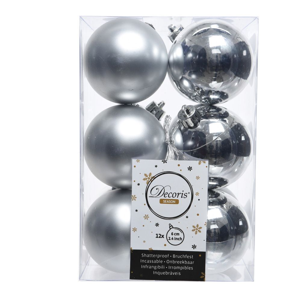 BOLAS DECORACIÓN ÁRBOL NAVIDAD Ø6 cm, PLATA, CAJA 12 uds