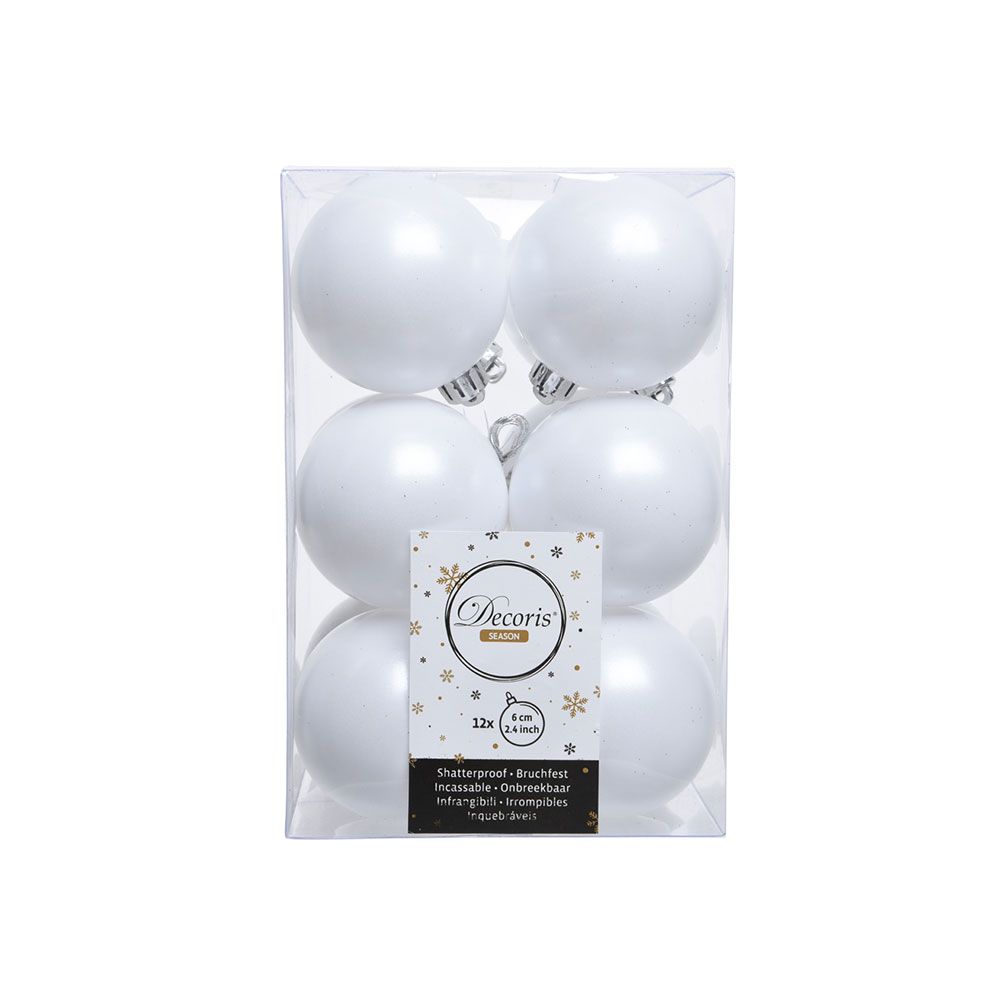 BOLAS DECORACIÓN ÁRBOL NAVIDAD Ø6 cm, BLANCAS, CAJA 12 uds