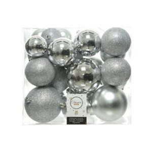 BOLAS DECORACIÓN ÁRBOL NAVIDAD Ø6 cm / Ø8 cm / Ø10 cm, PLATA, CAJA 26 uds