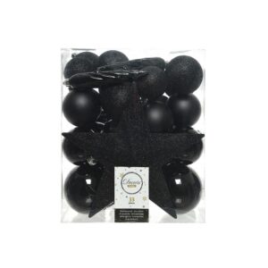 ADORNOS DECORACIÓN ÁRBOL NAVIDAD, NEGRO, CAJA 33 piezas