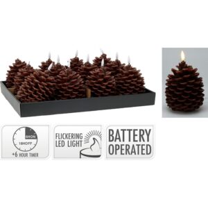 VELA DE CERA LED EFECTO LLAMA CON FORMA DE PIÑA, MARRÓN, 13 cm