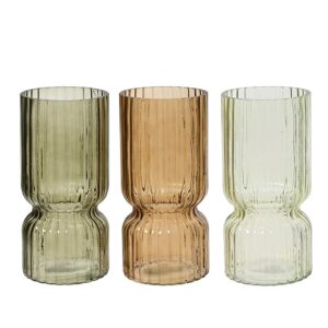 JARRÓN DE CRISTAL TUBULAR ONDULADO, 3 COLORES, Ø11 x 23 cm