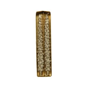 PACK DE 2 VELAS EN FORMA DE PINO, DORADAS CON BRILLANTINA, Ø3,5 x 26,5 cm