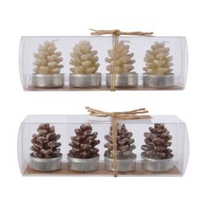 VELA DE CERA EN FORMA DE PIÑA, EFECTO NEVADO, MODELOS VARIADOS Ø3,5 x 5,5 cm, CAJA DE 4 uds