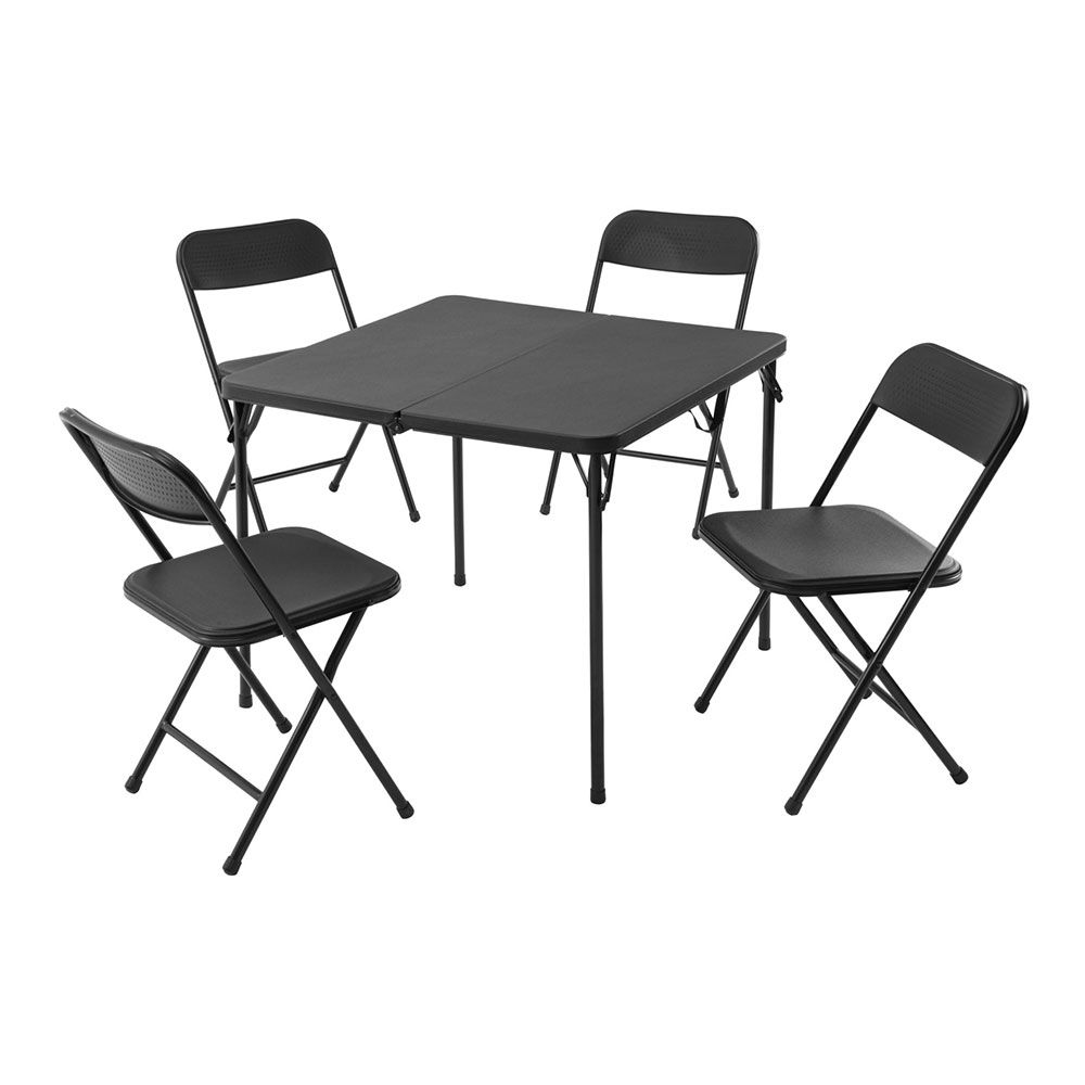 SET MESA Y 4 SILLAS PLEGABLES METAL NEGRAS