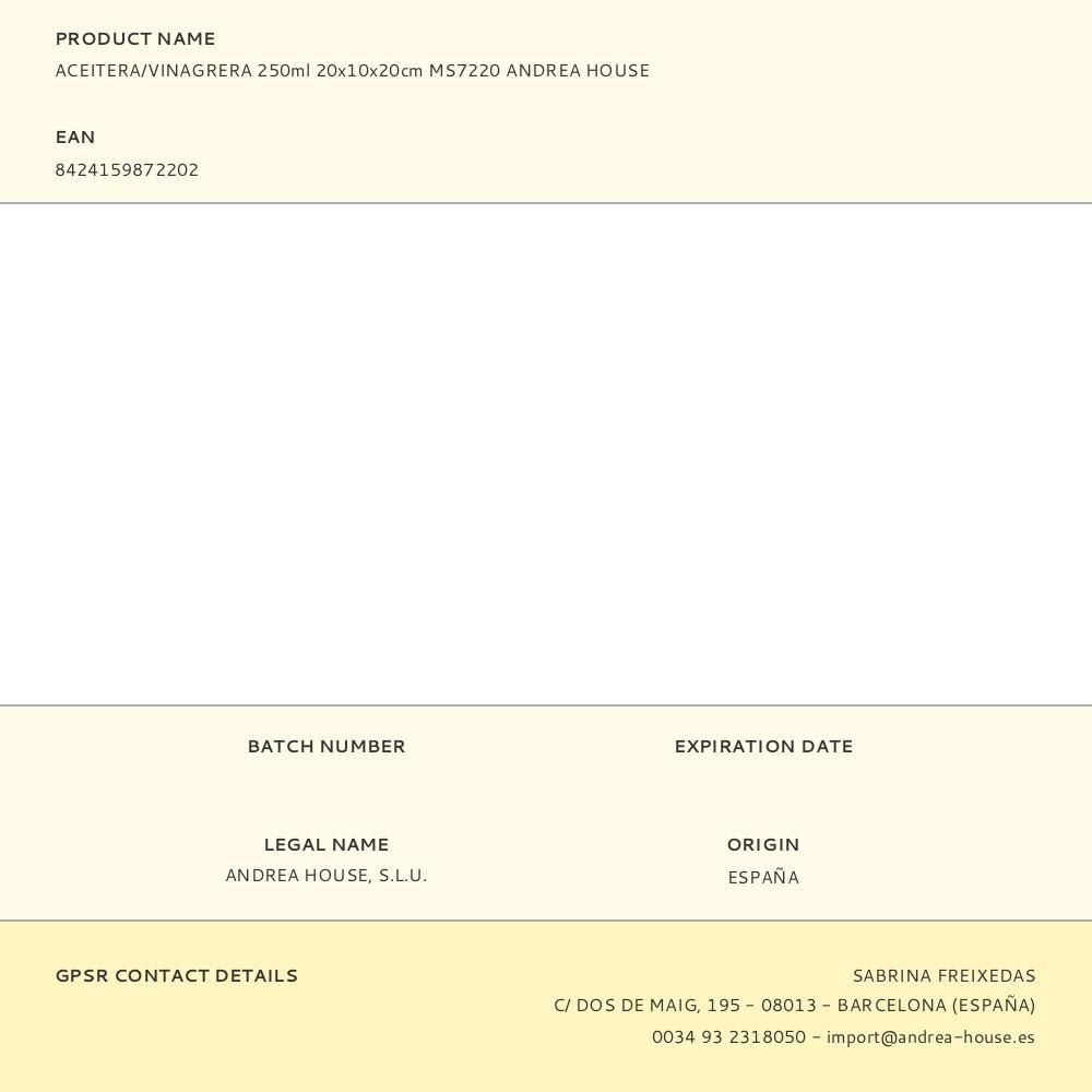 ACEITERA / VINAGRERA 250 ml 20 x 10 x 20 cm - Imagen 3