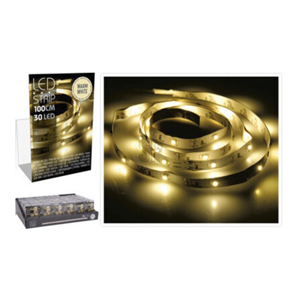 TIRA DE LED 1m 30 LEDS A PILAS BLANCO CALIDO