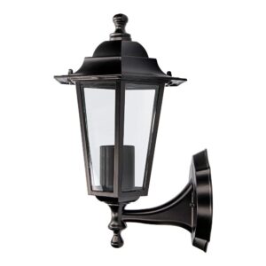 APLIQUE EXTERIOR ZURICH DE ALUMINIO Y CRISTAL E27 60 w SIN BOMBILLA, COLOR NEGRO, LUZ HACIA ARRIBA