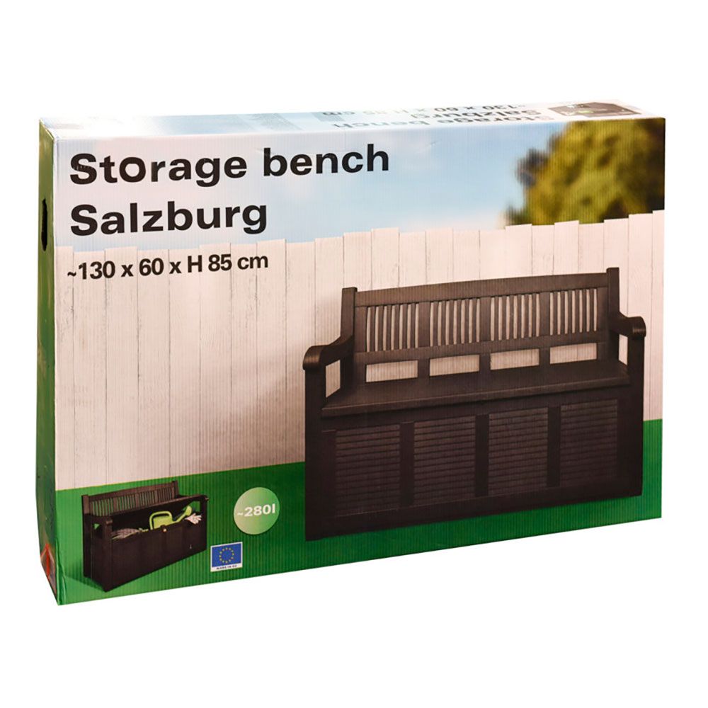 BANCO DE JARDÍN SALZBURG GRIS OSCURO CON CAJÓN DE ALMACENAJE 280 L, 130 x 60 x 85 cm - Imagen 2