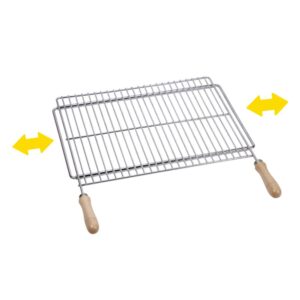 PARRILLA EXTENSIBLE DE ACERO ZINCADO CON MANGOS DE MADERA PARA BARBACOA 60 - 70 x 40 cm