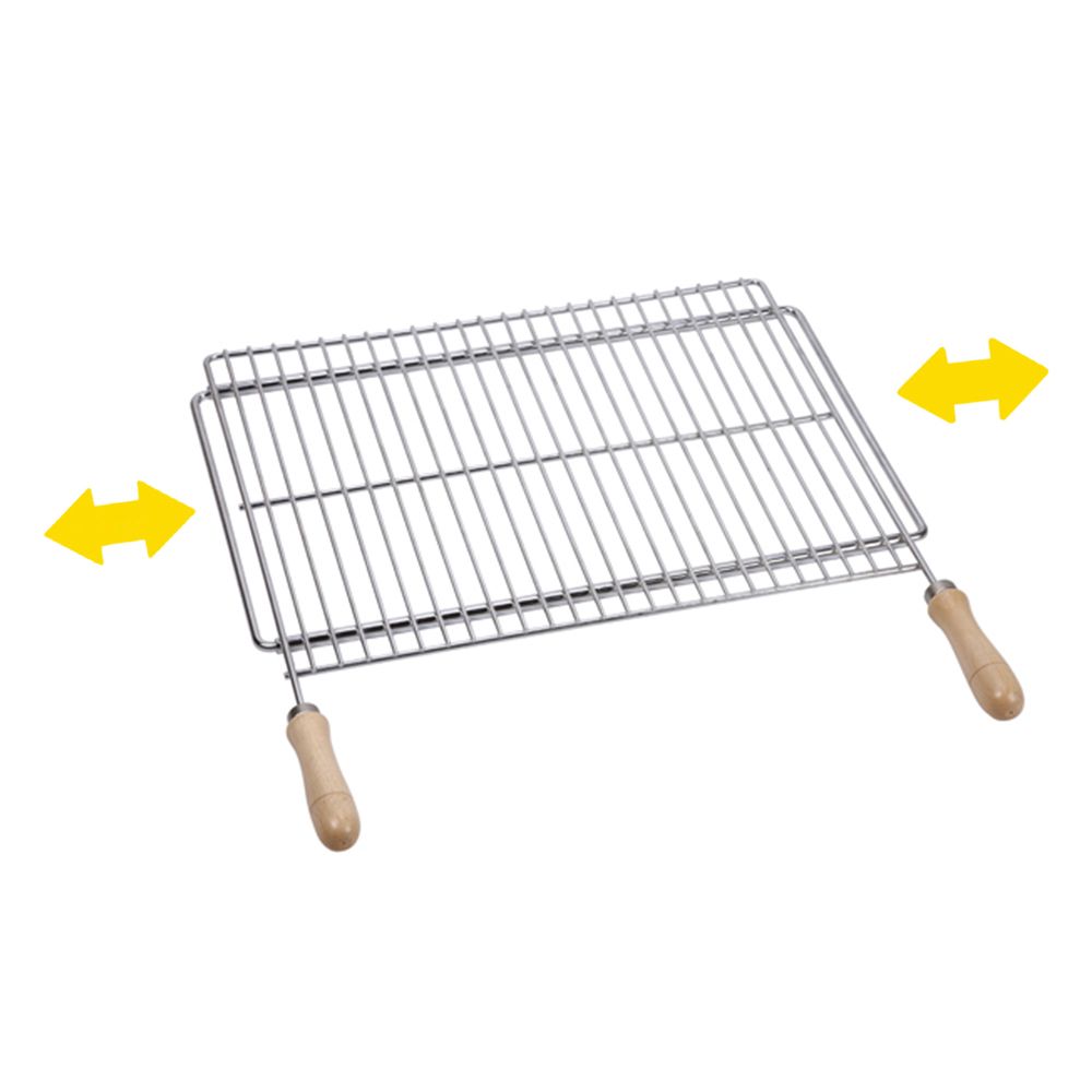 PARRILLA EXTENSIBLE DE ACERO ZINCADO CON MANGOS DE MADERA PARA BARBACOA 70 - 80 x 40 cm