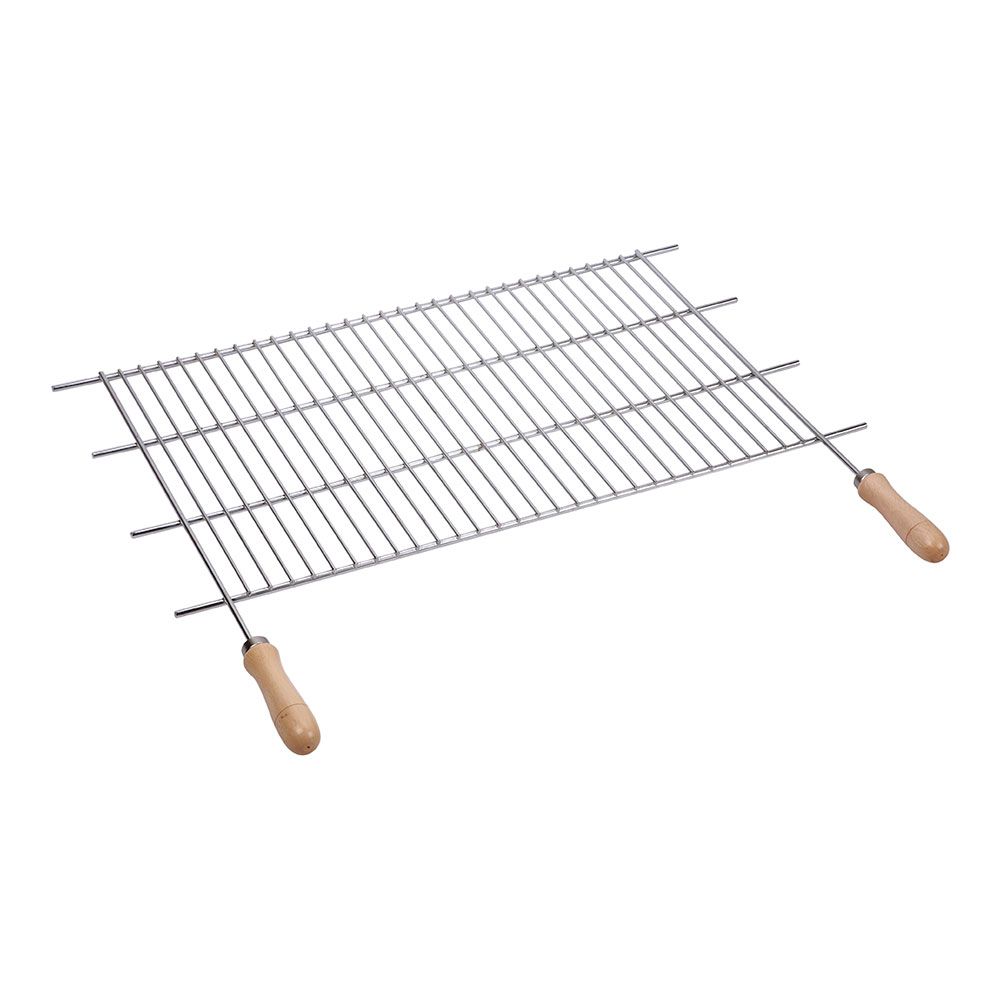 PARRILLA DE ACERO ZINCADO CON MANGOS DE MADERA PARA BARBACOA 80 x 40 cm