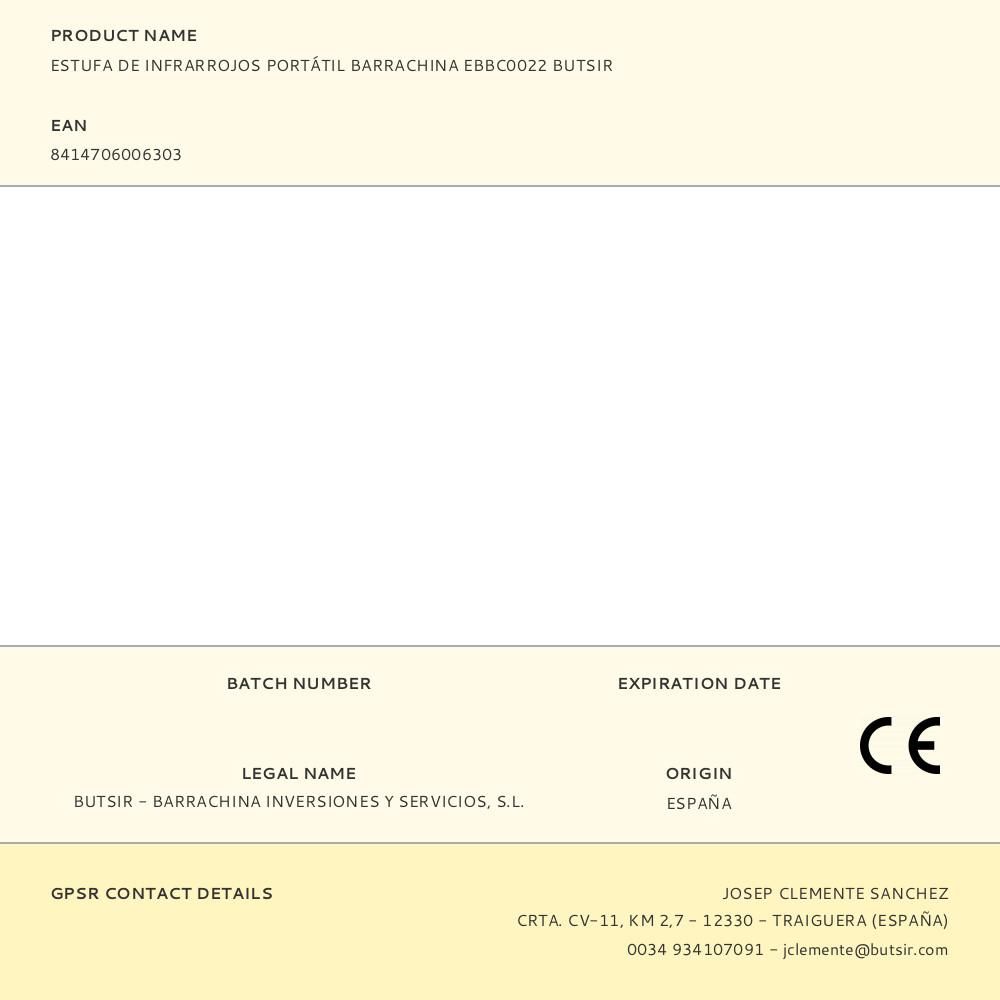 ESTUFA DE INFRARROJOS PORTÁTIL BARRACHINA EBBC0022 - Imagen 6