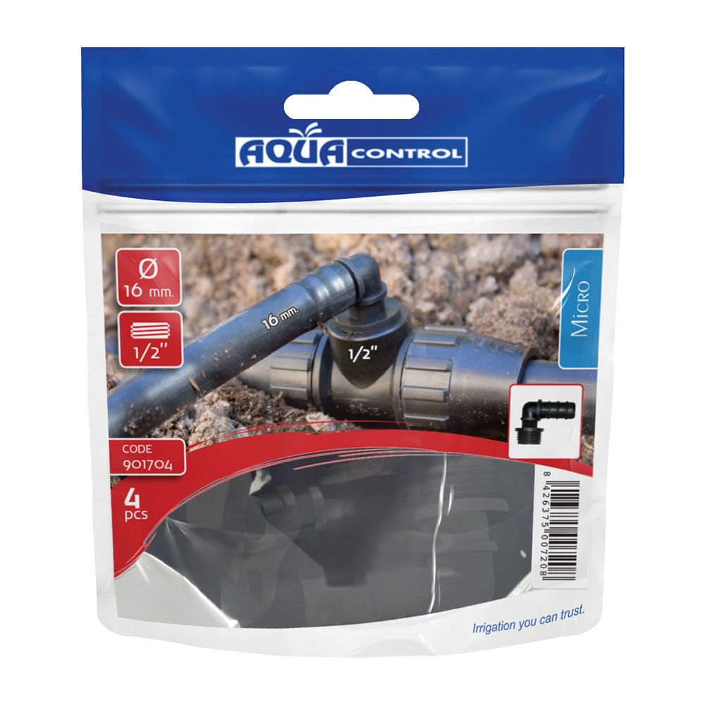 CODOS MIXTOS PARA TUBO Ø16 mm A ROSCA MACHO ½ pulg A TUBO Ø16 mm, 4 uds - Imagen 2