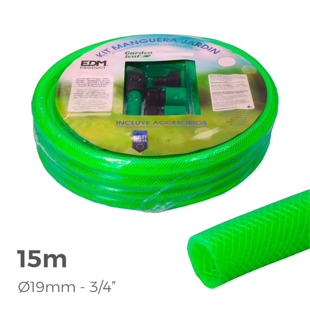 KIT MANGUERA DE JARDÍN ESTANDAR Ø19 mm, ¾ pulg, 15 m - Imagen 2